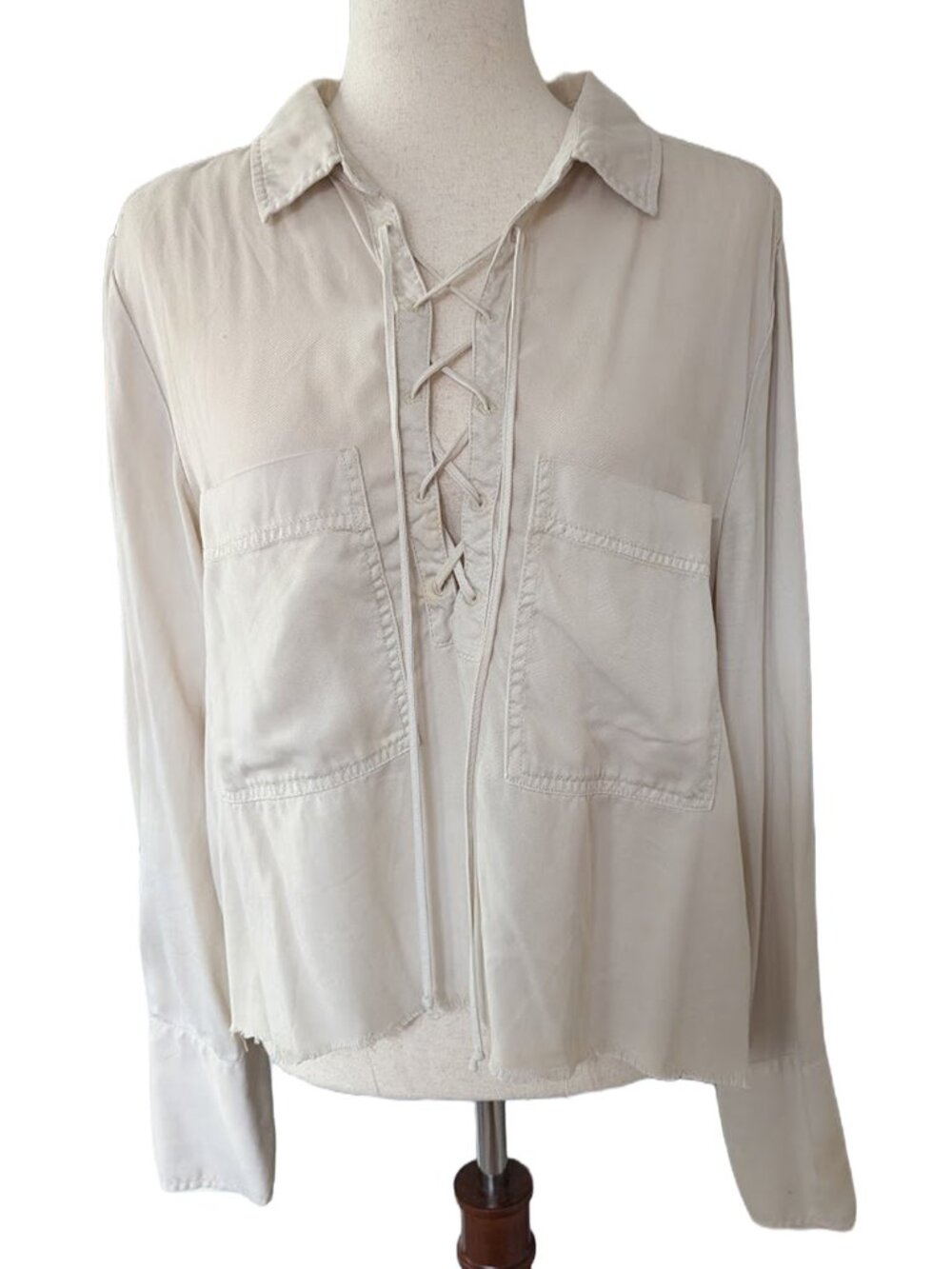Free People Under Your Spell Cream Button Down Blouse